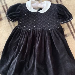 Black Velvet Embroidered Smocked Holiday Dress  - size 12 months